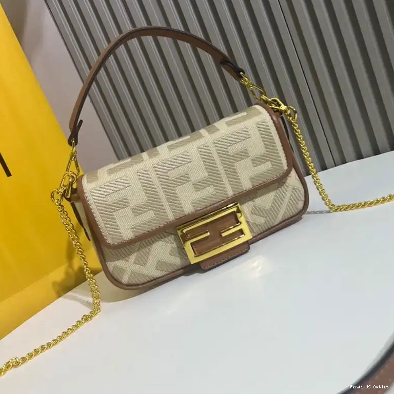 Cheap HOT Fendi Motif Baguette Canvas Mini In Beige FF Bag 0630